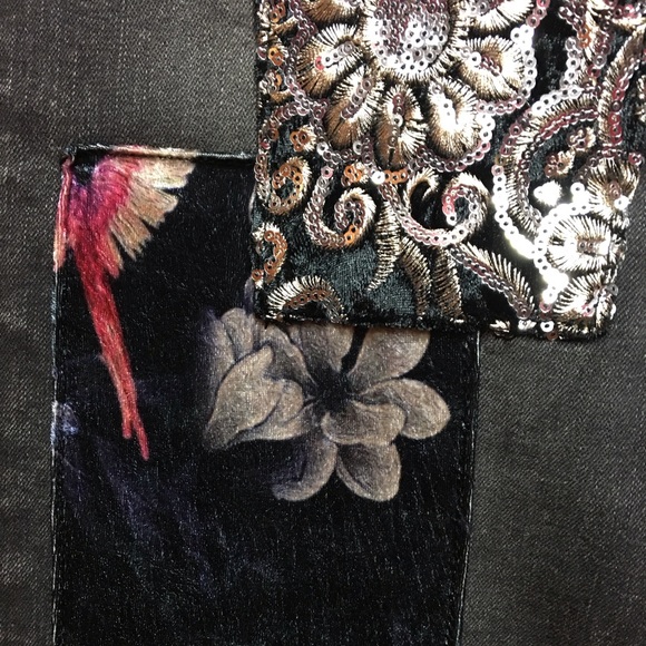 LOGO by Lori Goldstein Limited Edition Velvet Patchwork Jeans Washed Black 6P - Picture 10 of 15